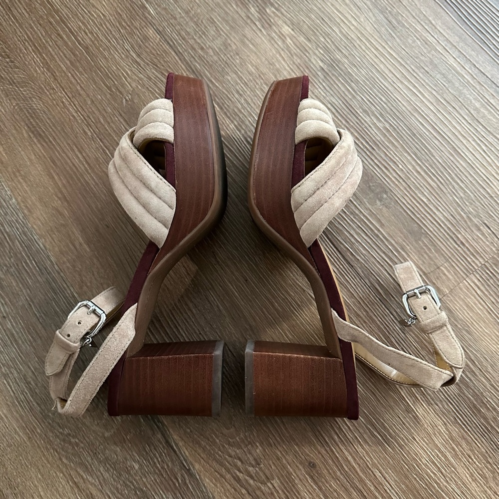 Coach wooden block heeled suede platform sandals
